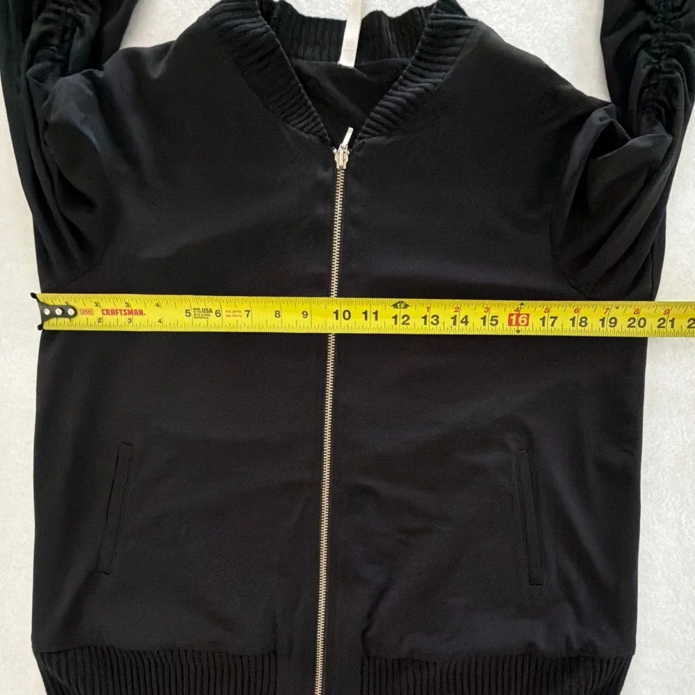 I by Iris Setlakwe Women Large Black Ruched Sleeve Full‎ Zip Bomber Jacket